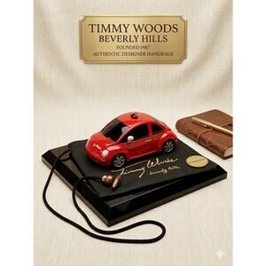 Rare Timmy Woods Beverly Hills Red VW Beetle Lacquered Wood Purse